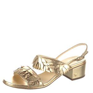 Chanel Gold Leather CC Logo Slingback Sandals